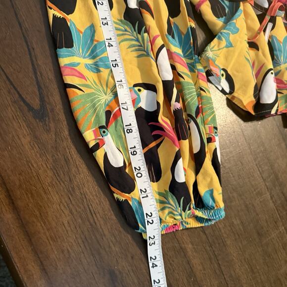 Farm Rio Wrap Shirt Sz Small Tropical Toucan Beaded Tassels Boho Career Casual - Picture 12 of 16